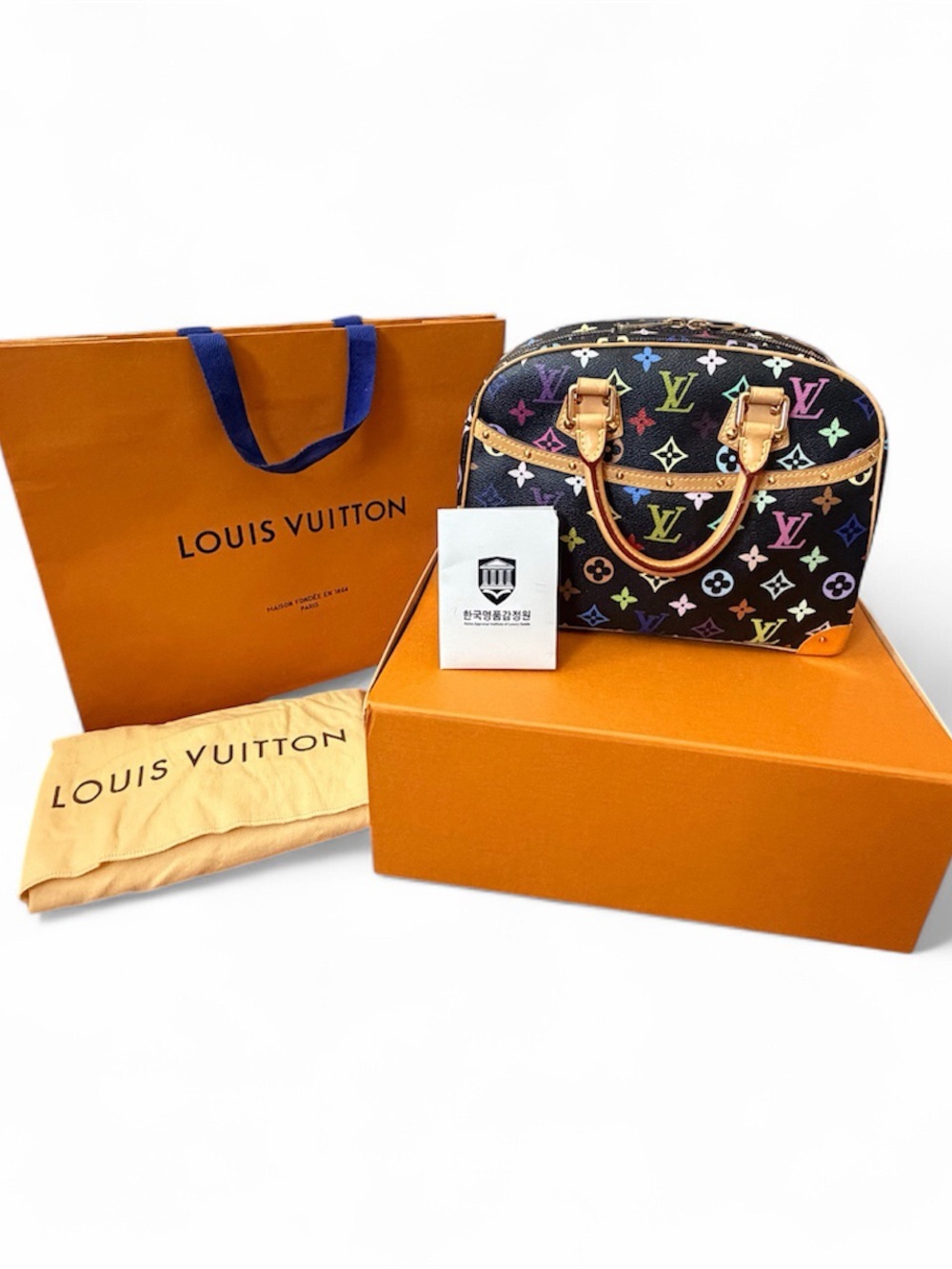 Louis Vuitton Black Multicolor Alma PM Handbag, complete inclusion.